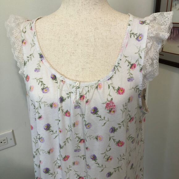 VTG Lauren Ralph Lauren Floral Lace Nightgown Slip Dress Cottagecore L 90s Y2K - Picture 3 of 10
